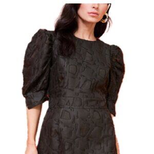 Marie Oliver Green Wool/Silk Burnout Puff-Sleeve Parker Mini Dress S $378